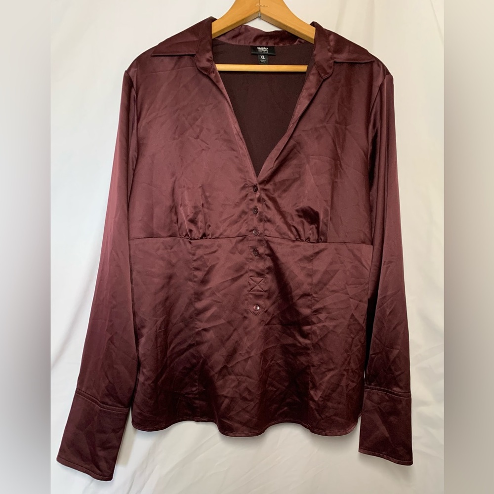 Mossimo Stretch Maroon Long-Sleeve Blouse